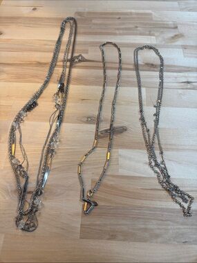Silver Tone Layered Women's Necklace Set - Multi-Strand Fashion Jewelry